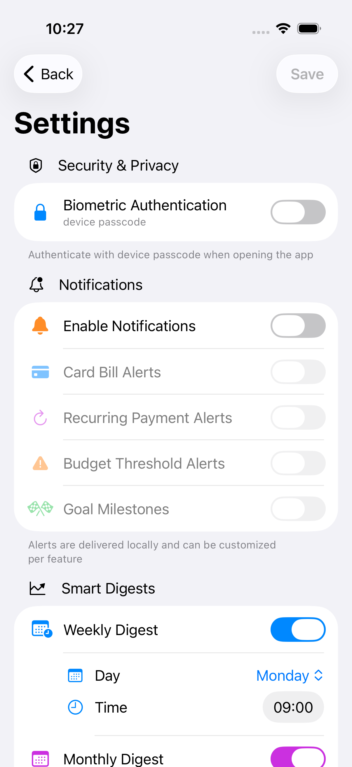 Biometric lock settings