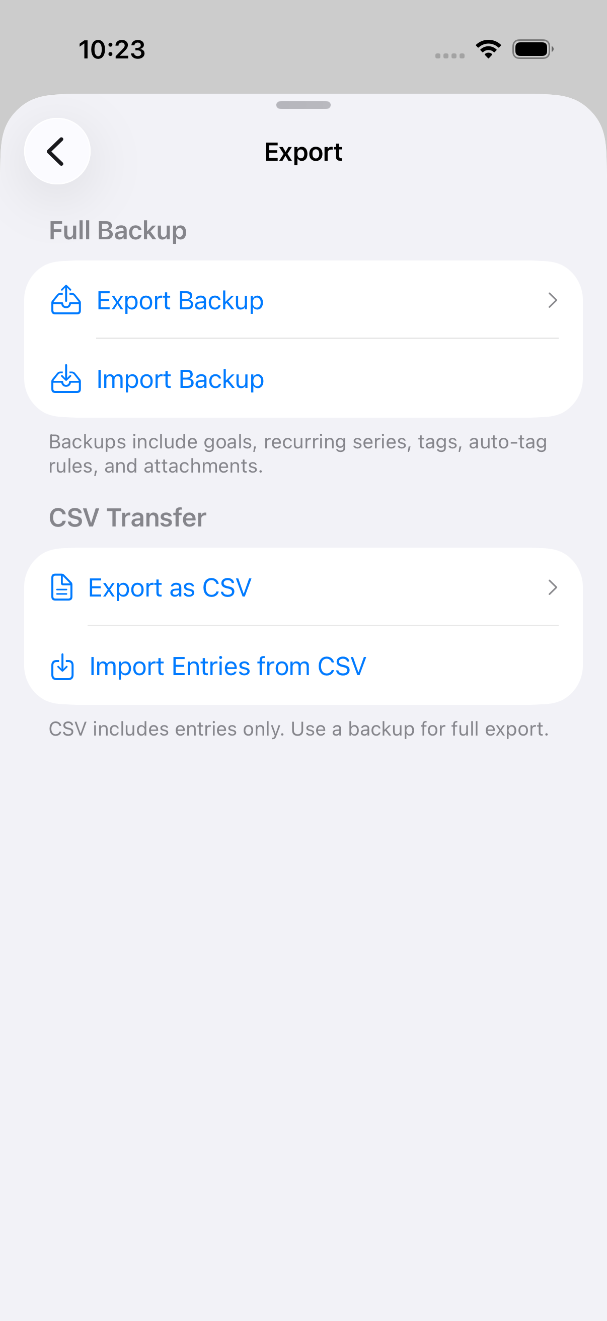 CSV export settings