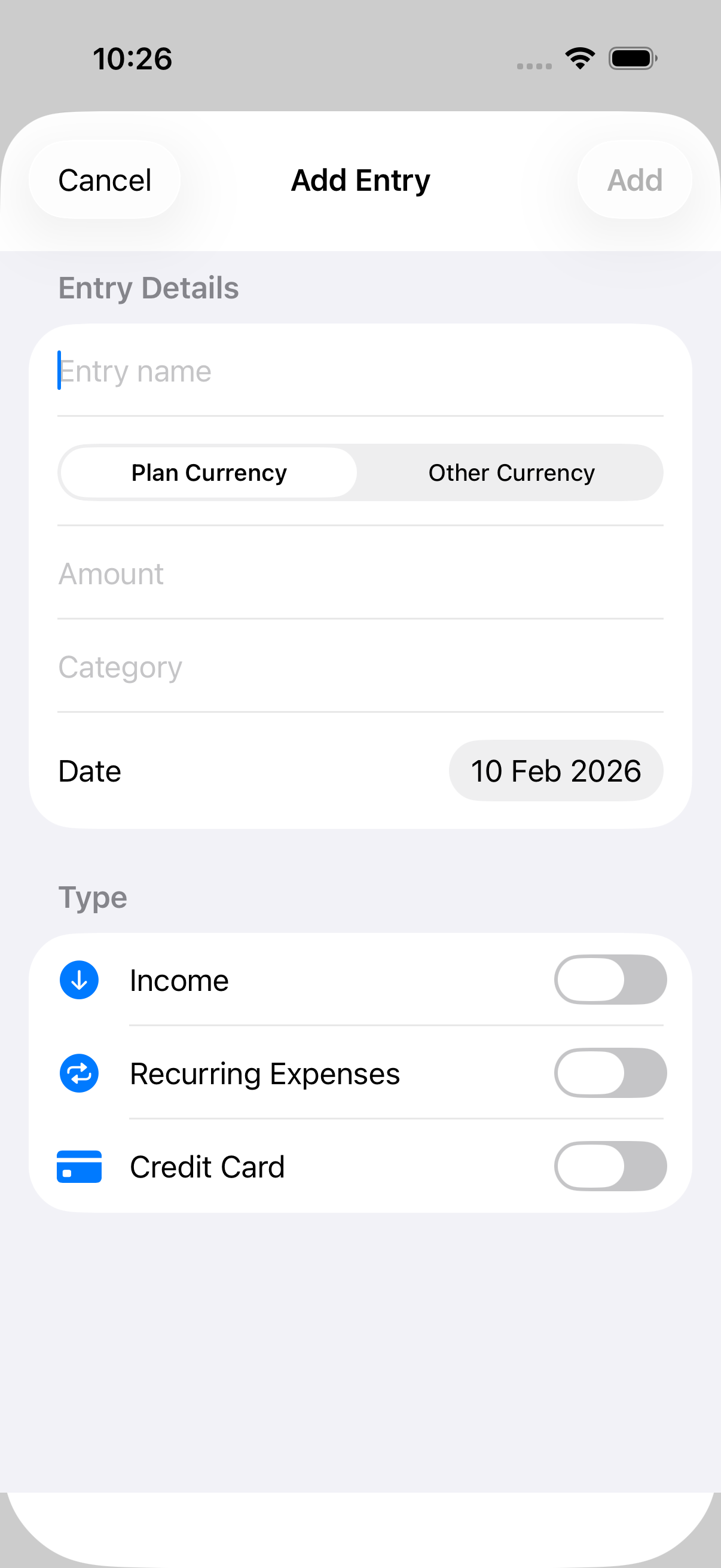 FX entry and currency breakdown