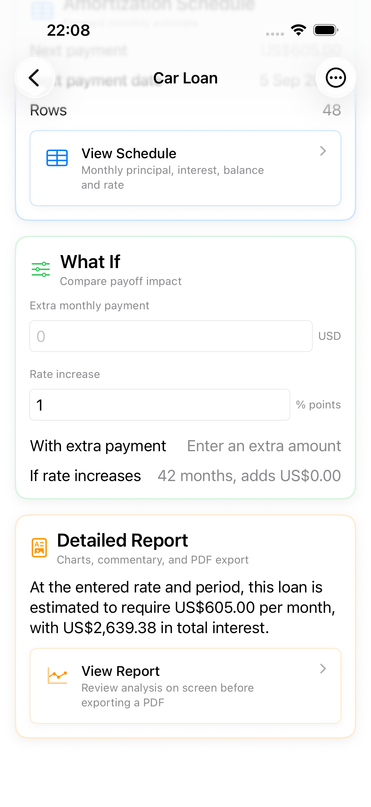 What-if comparison for a loan