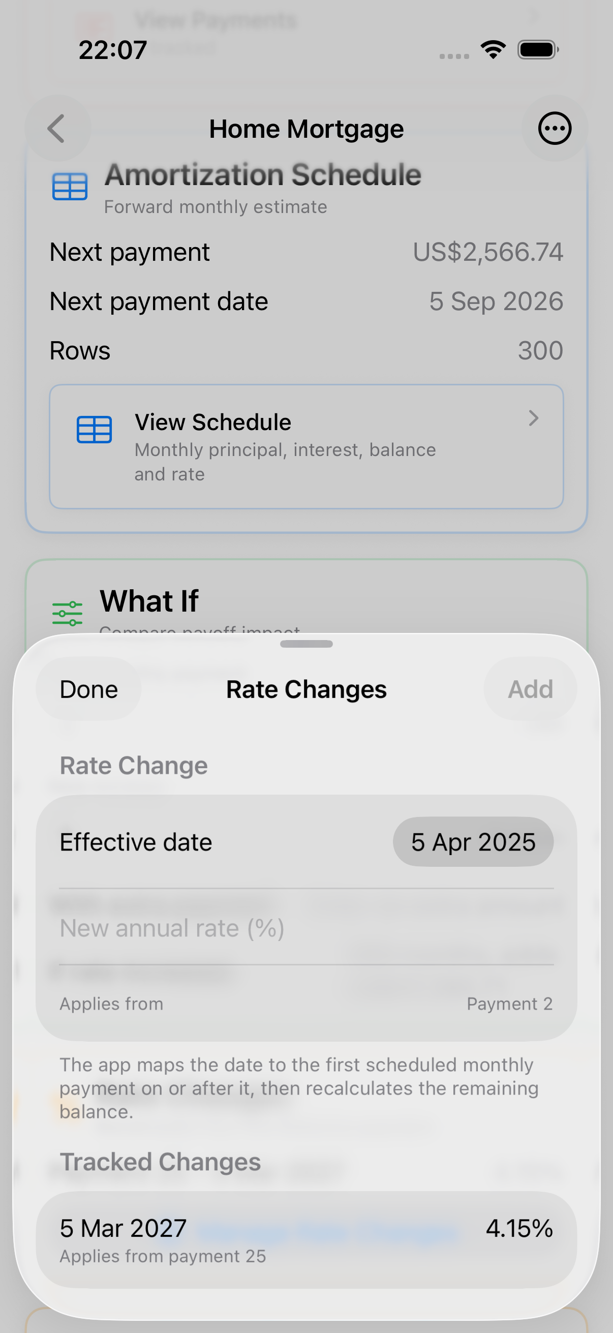 Rate change sheet with effective date and new annual rate