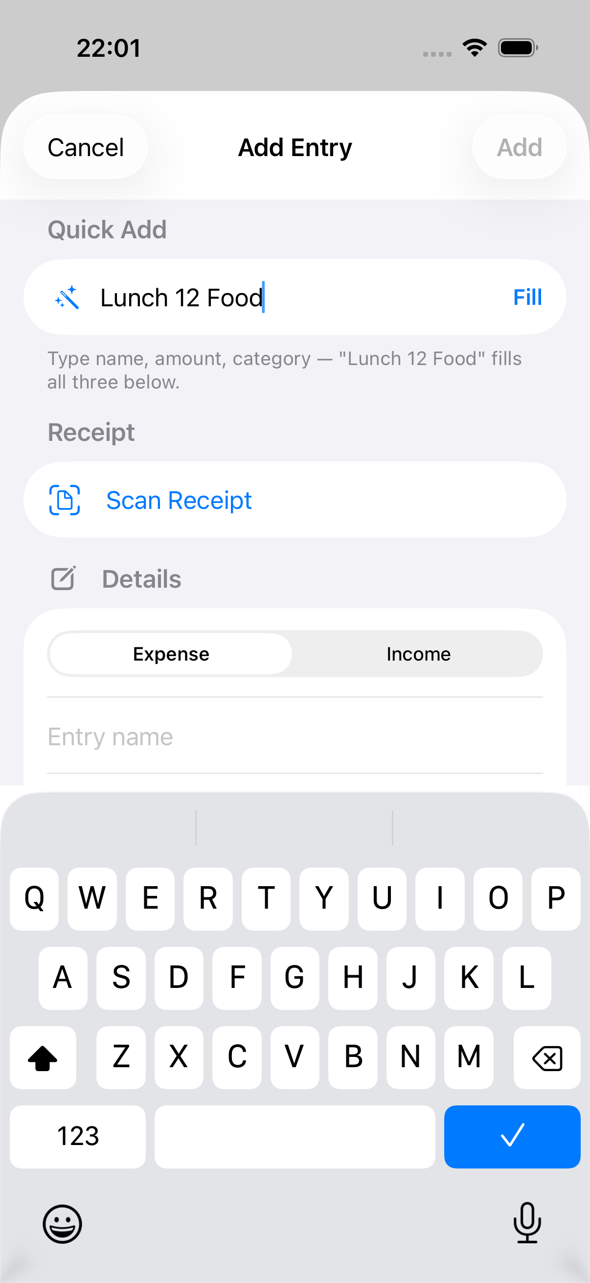 Quick Add field