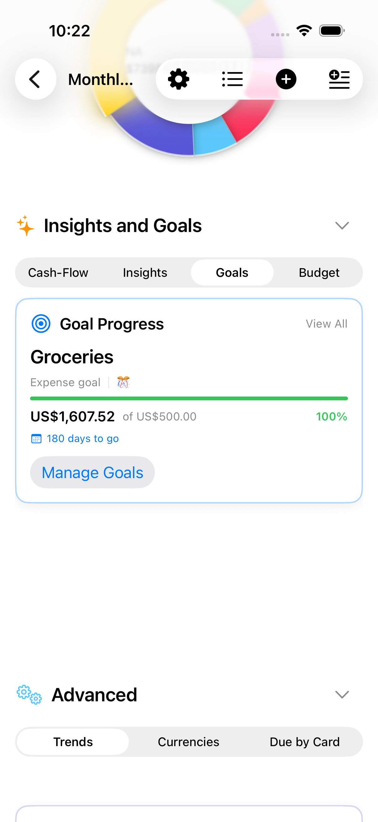 Insights feed and goal progress cards