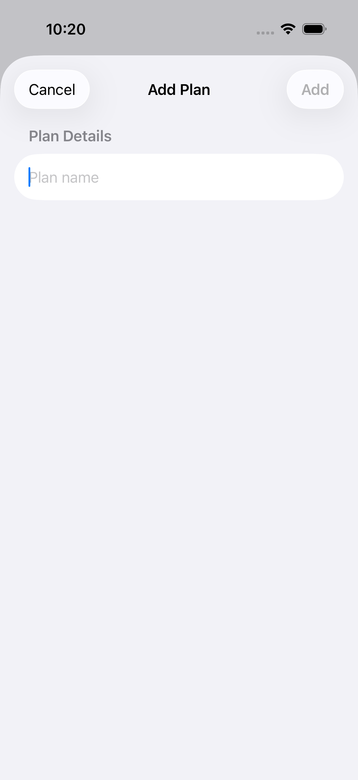 Plan setup screen with currency and billing day